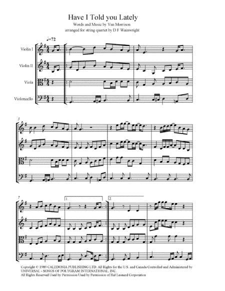 Have I Told You Lately Arranged For String Quartet Score And Parts With Mp3 Sheet Music