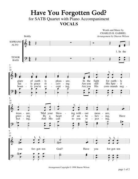 Free Sheet Music Have You Forgotten God For Satb Quartet With Piano Accompaniment