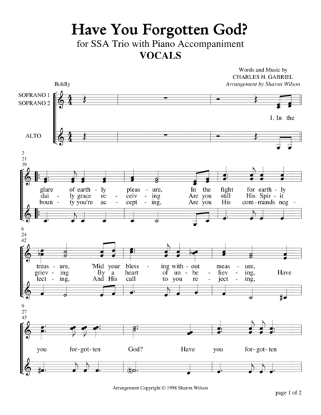 Have You Forgotten God For Ssa Trio With Piano Accompaniment Sheet Music