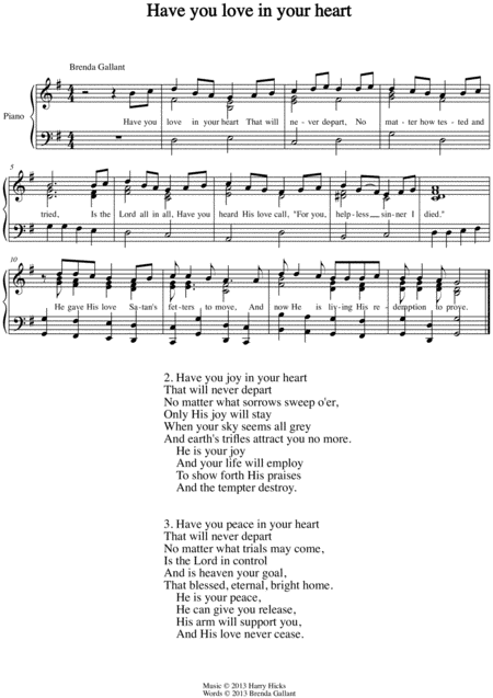 Have You Love In Your Heart A Brand New Hymn Sheet Music
