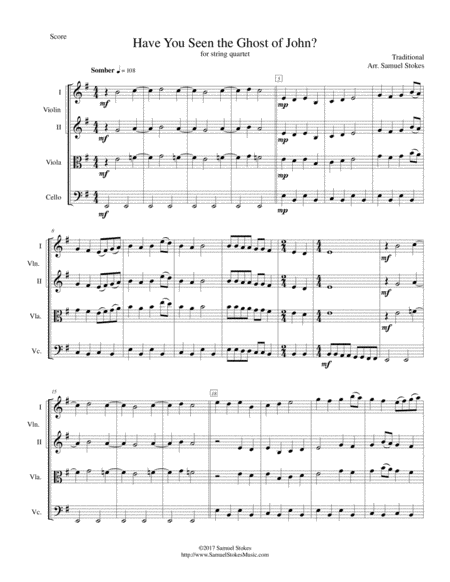 Have You Seen The Ghost Of John Aka Ghost Of Tom For String Quartet Sheet Music