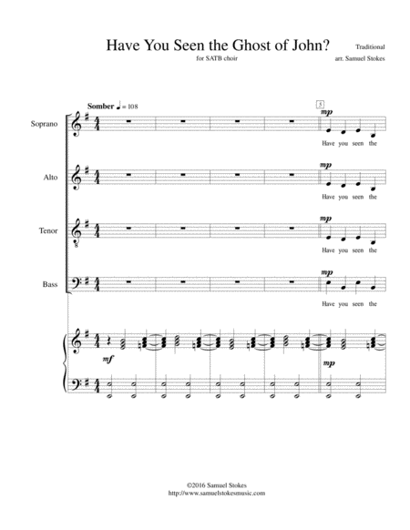 Free Sheet Music Have You Seen The Ghost Of John For Satb Choir