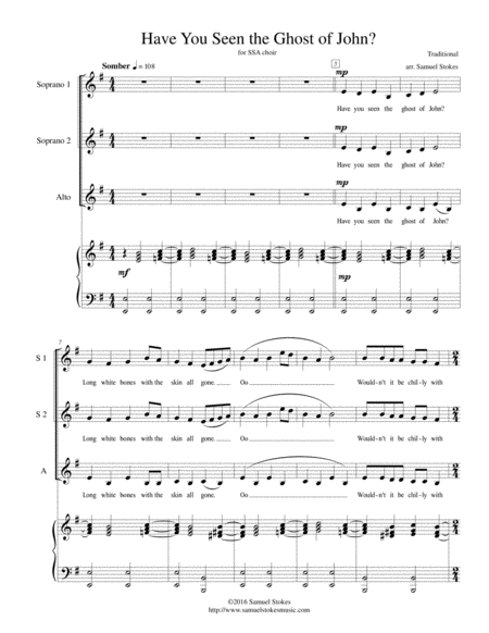 Have You Seen The Ghost Of John For Ssa Choir Sheet Music