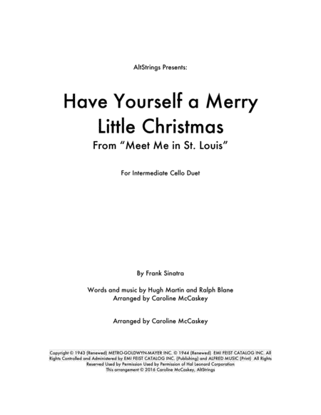 Have Yourself A Merry Little Christmas Cello Duet Sheet Music