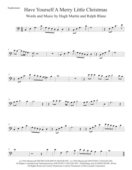 Have Yourself A Merry Little Christmas Easy Key Of C Euphonium Sheet Music