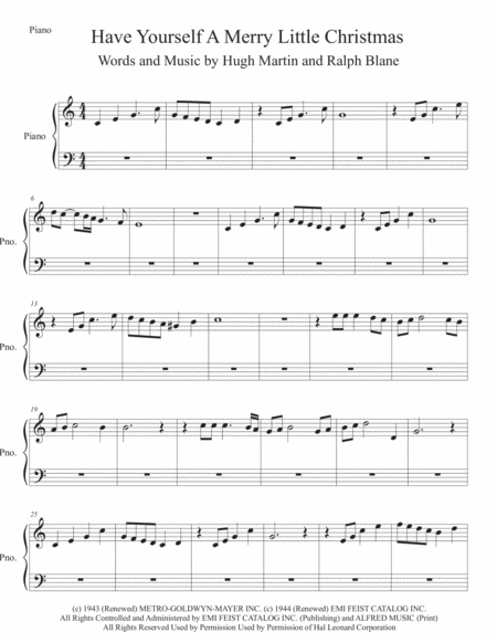 Have Yourself A Merry Little Christmas Easy Key Of C Piano Sheet Music