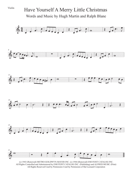 Have Yourself A Merry Little Christmas Easy Key Of C Violin Sheet Music