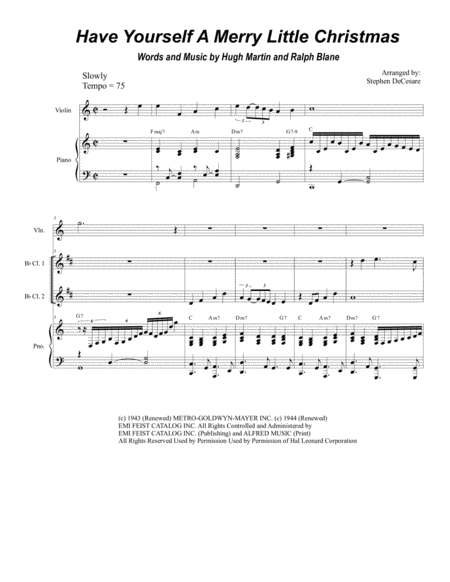 Have Yourself A Merry Little Christmas For Clarinet Choir Sheet Music