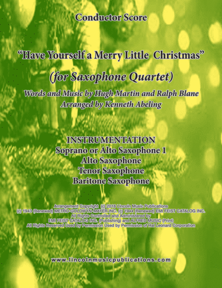 Have Yourself A Merry Little Christmas For Saxophone Quartet Satb Or Aatb Sheet Music