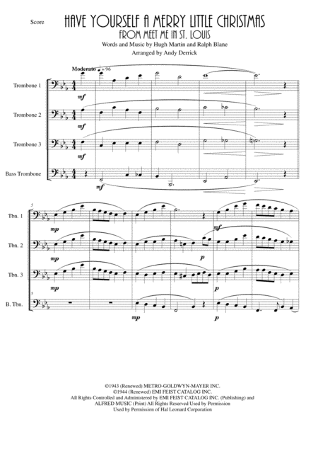 Have Yourself A Merry Little Christmas For Trombone Quartet Sheet Music