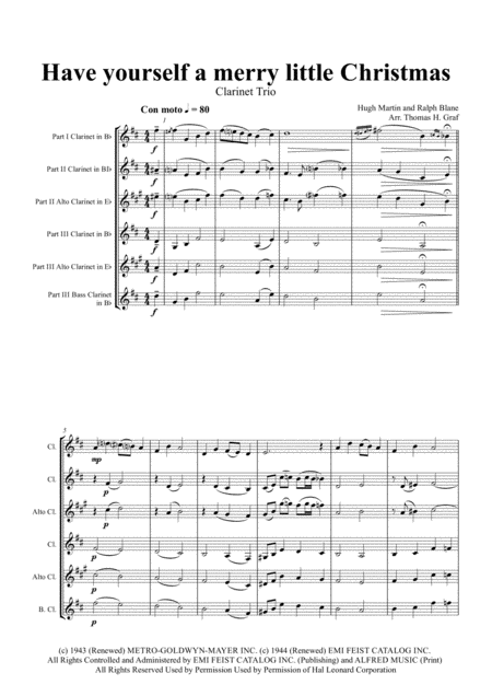 Have Yourself A Merry Little Christmas From Meet Me In St Louis Clarinet Trio Sheet Music