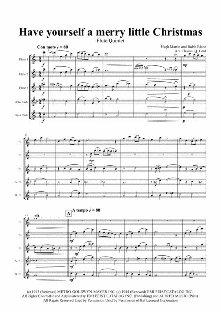 Have Yourself A Merry Little Christmas From Meet Me In St Louis Flute Quintet Sheet Music