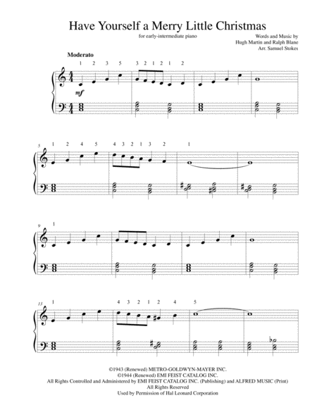 Free Sheet Music Have Yourself A Merry Little Christmas From Meet Me In St Louis For Early Intermediate Piano