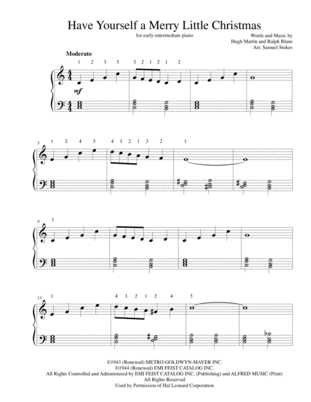 Have Yourself A Merry Little Christmas From Meet Me In St Louis For Early Intermediate Piano Sheet Music