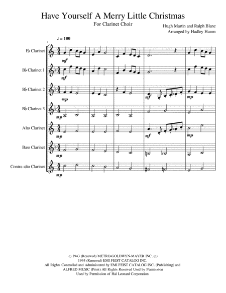 Have Yourself A Merry Little Christmas From Meet Me In St Louis Full Clarinet Choir Sheet Music