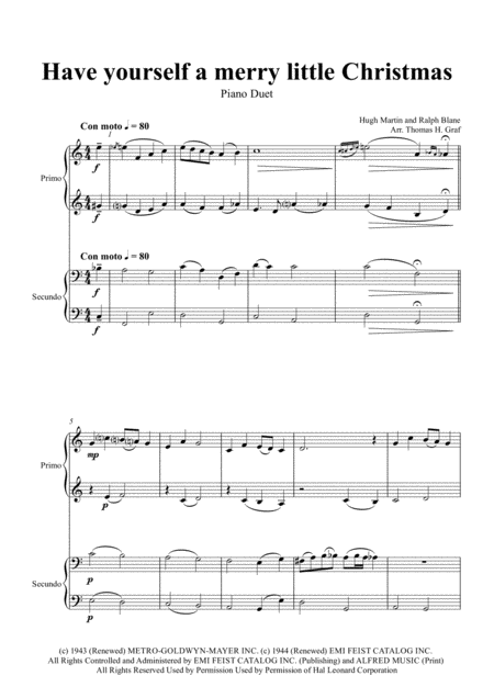 Free Sheet Music Have Yourself A Merry Little Christmas From Meet Me In St Louis Piano Duet 4 Hands