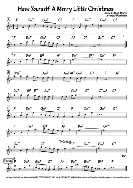 Free Sheet Music Have Yourself A Merry Little Christmas Lead Sheet