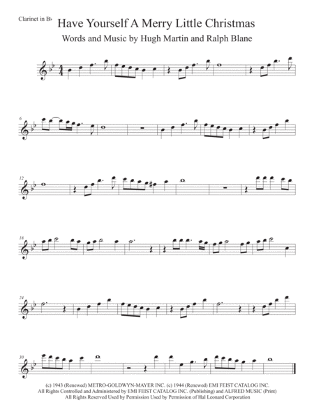 Have Yourself A Merry Little Christmas Original Key Clarinet Sheet Music