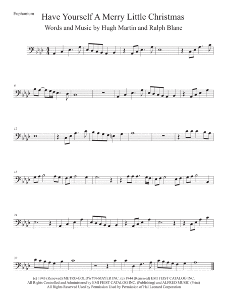 Have Yourself A Merry Little Christmas Original Key Euphonium Sheet Music