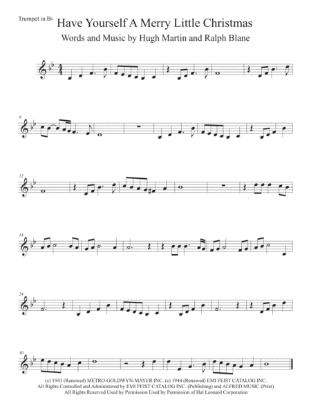 Have Yourself A Merry Little Christmas Original Key Trumpet Sheet Music