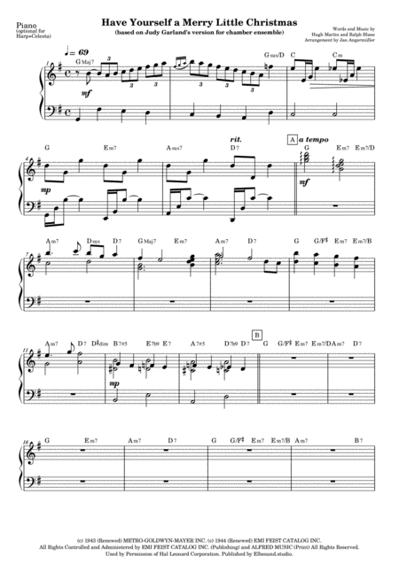 Have Yourself A Merry Little Christmas Piano Transcription Of Judy Garland Recording From Meet Me In St Louis Sheet Music