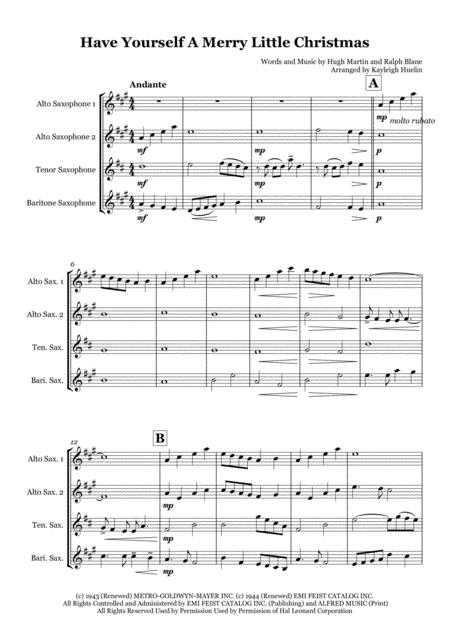 Free Sheet Music Have Yourself A Merry Little Christmas Saxophone Quartet Aatb