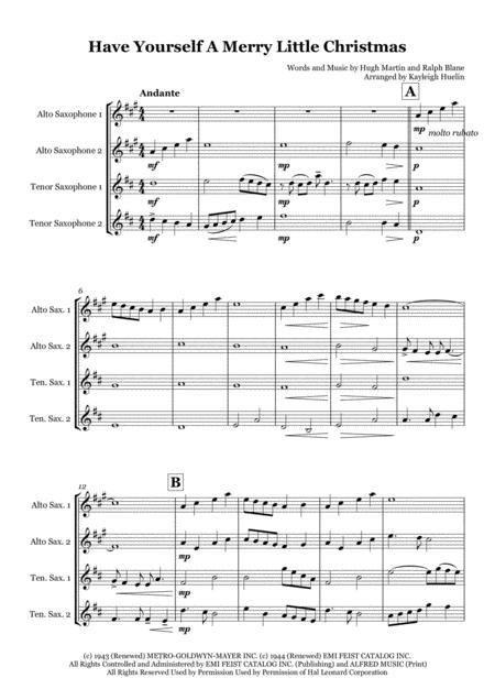 Have Yourself A Merry Little Christmas Saxophone Quartet Aatt Sheet Music