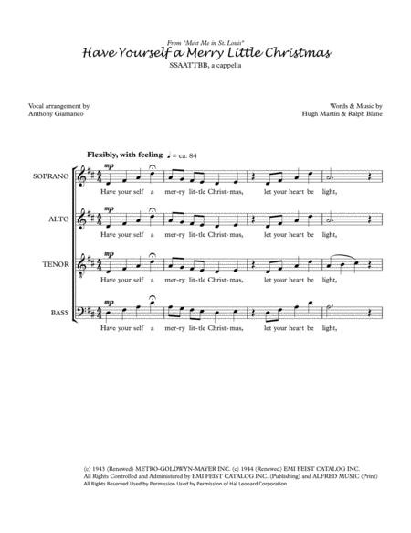 Have Yourself A Merry Little Christmas Ssattbb A Cappella 2018 Holiday Contest Entry Sheet Music