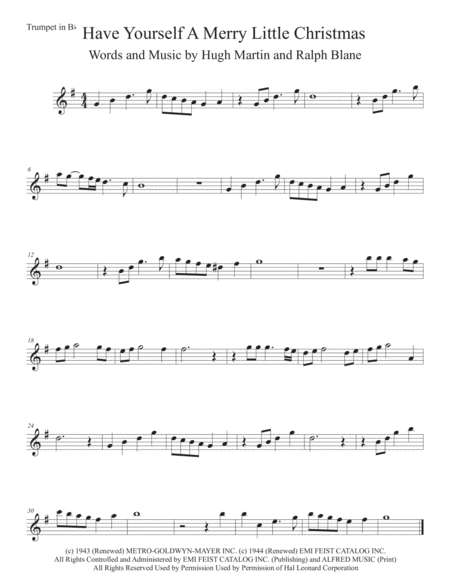 Free Sheet Music Have Yourself A Merry Little Christmas Trumpet