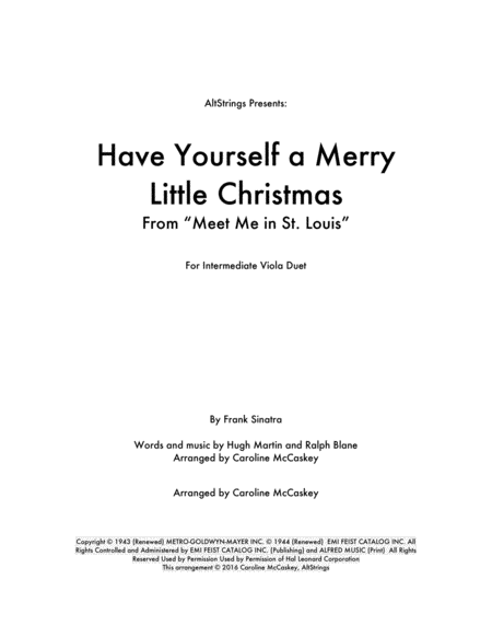 Free Sheet Music Have Yourself A Merry Little Christmas Viola Duet