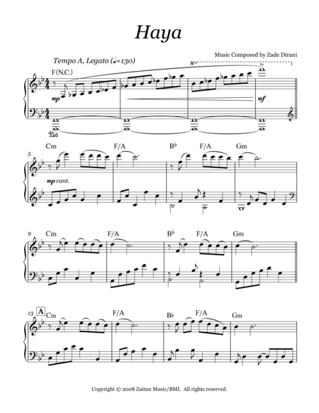 Free Sheet Music Haya