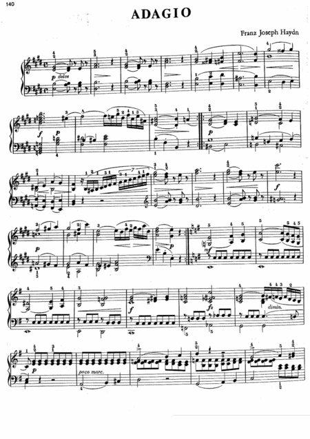 Haydn Adagio In E Major Easy Piano Sheet Music
