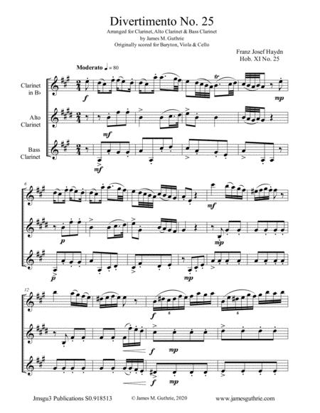 Haydn Divertimento No 25 For Clarinet Alto Clarinet Bass Clarinet Sheet Music