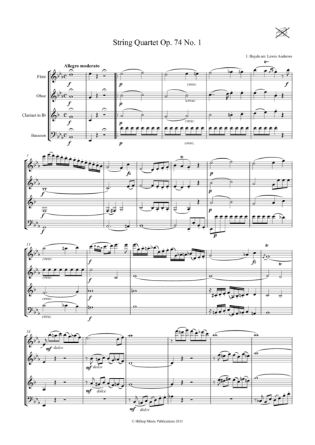 Free Sheet Music Haydn Quartet Op 74 No 1 Arr Woodwindquartet