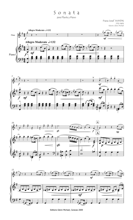 Haydn Sonata For Flute Piano Sheet Music