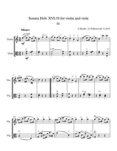 Haydn Sonata In C For Violin And Viola 3rd Movement Sheet Music