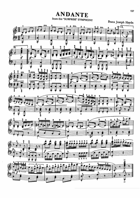 Haydn Surprise Symphony Theme From Andante Sheet Music
