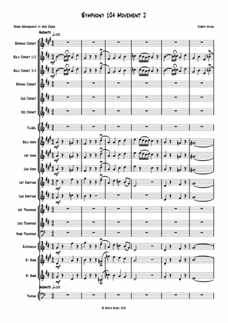 Haydn Symphony 104 Movement 2 For Brass Band Sheet Music