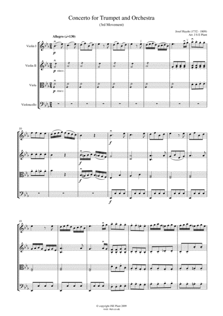 Haydn Trumpet Concert In Eb Major Mov 3 For String Quartet Score And Parts Sheet Music