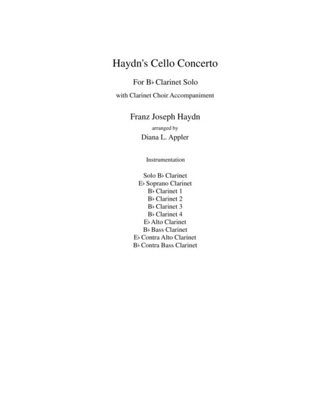 Haydns Cello Concerto For Clarinet Choir Sheet Music