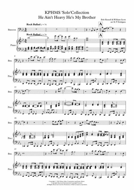 Free Sheet Music He Aint Heavy Hes My Brother Solo For Bassoon Piano In Eb Major