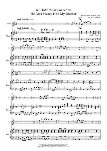 Free Sheet Music He Aint Heavy Hes My Brother Solo For Flute Piano In C Major