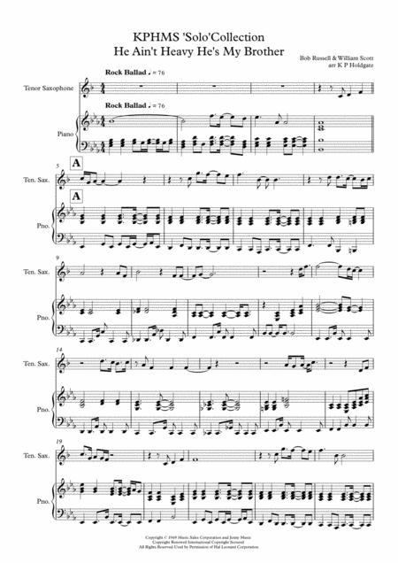 Free Sheet Music He Aint Heavy Hes My Brother Solo For Tenor Saxophone Piano In Eb Major