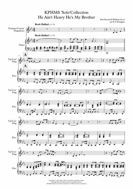 Free Sheet Music He Aint Heavy Hes My Brother Solo For Trumpet Cornet Flugelhorn Piano In Eb Major