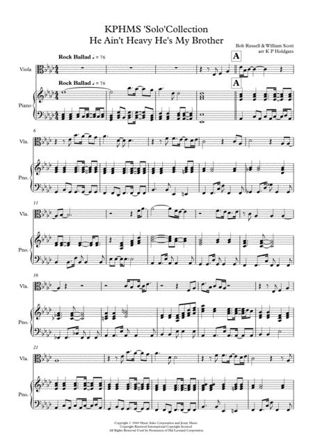 Free Sheet Music He Aint Heavy Hes My Brother Solo For Viola Piano In Ab Major