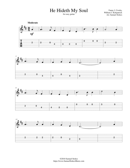 He Hideth My Soul A Wonderful Savior Is Jesus My Lord For Easy Guitar With Tab Sheet Music