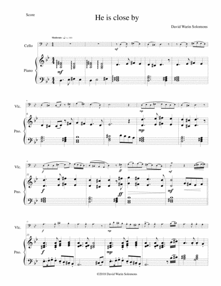 Free Sheet Music He Is Close By For Cello And Piano