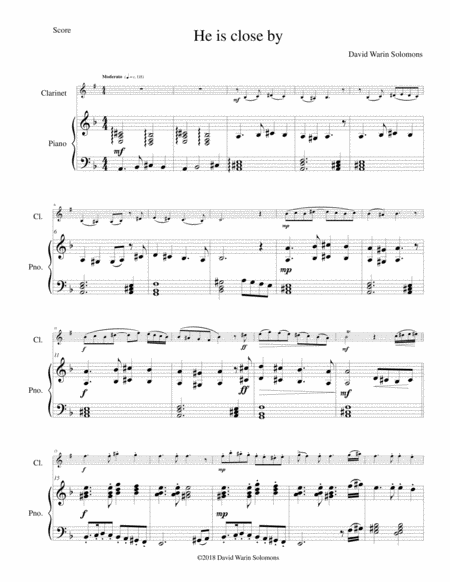 Free Sheet Music He Is Close By For Clarinet And Piano