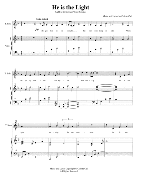 He Is The Light Satb Tenor Soprano Solos Sheet Music