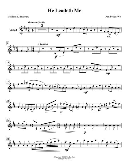 Free Sheet Music He Leadeth Me For String Quartet